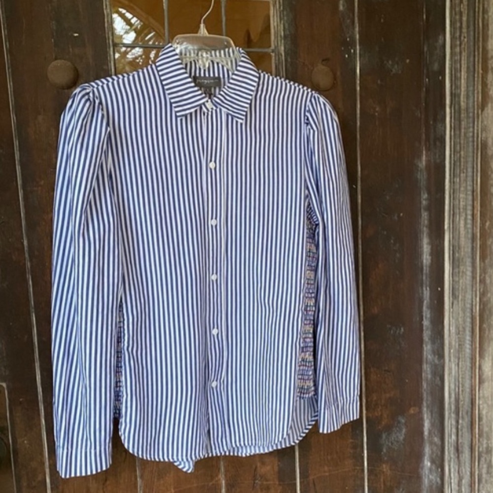 GREYSN | Puff Sleeve Striped Blouse w/Smocked Sides